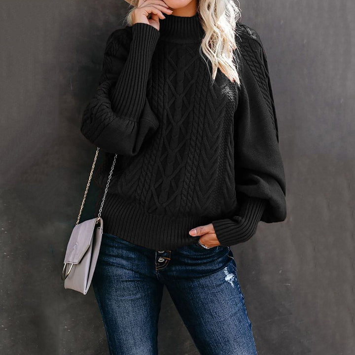 Damen Strickpullover mit hohem Kragen und volumetrischen Ärmeln Drune