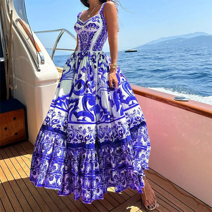 Damen Maxikleid mit elegantem A-Linien-Schnitt und floralen Musterdetails Drune
