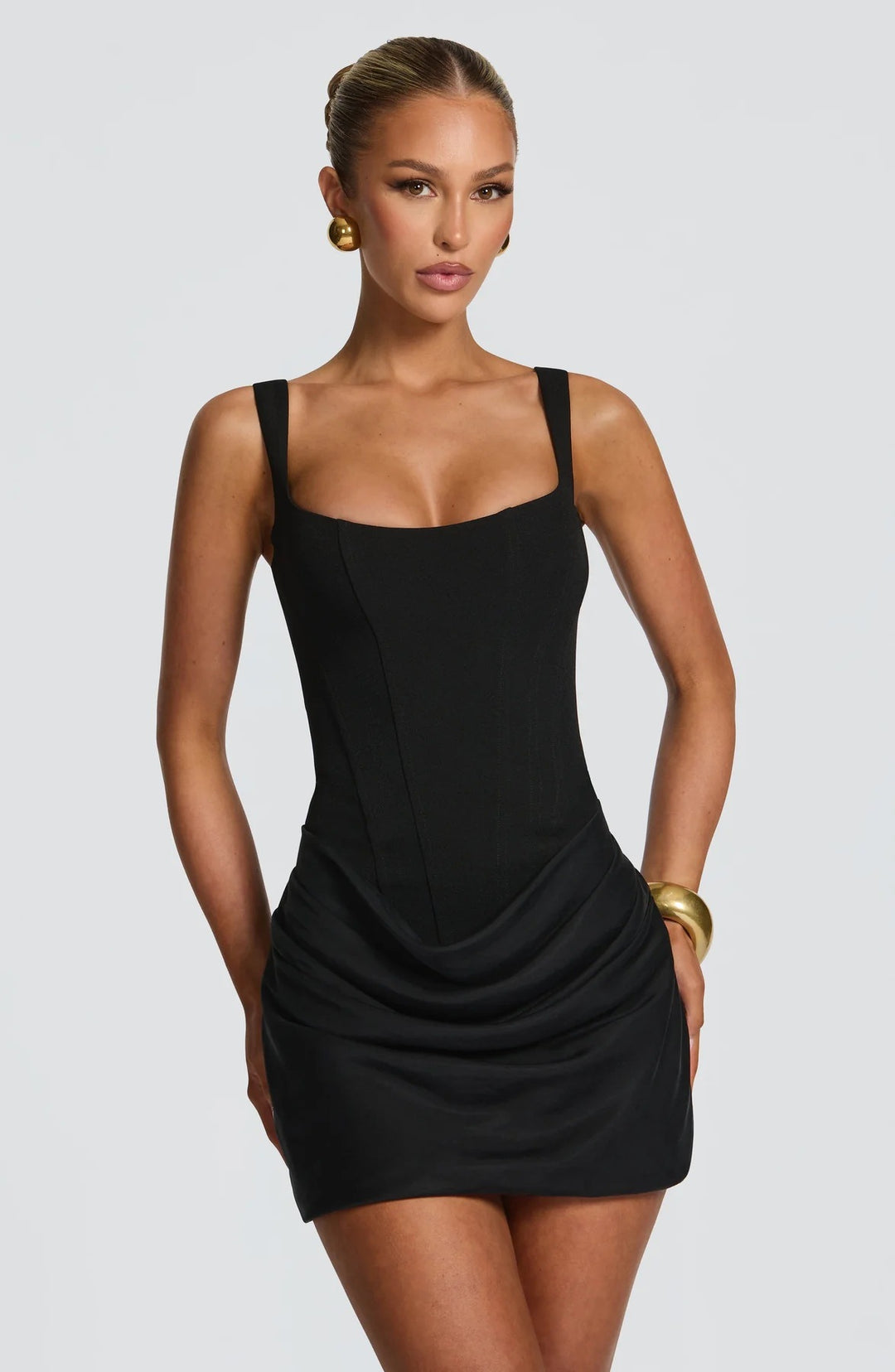Damen Minikleid mit eleganter Drapierung und strukturierter Silhouette Drune