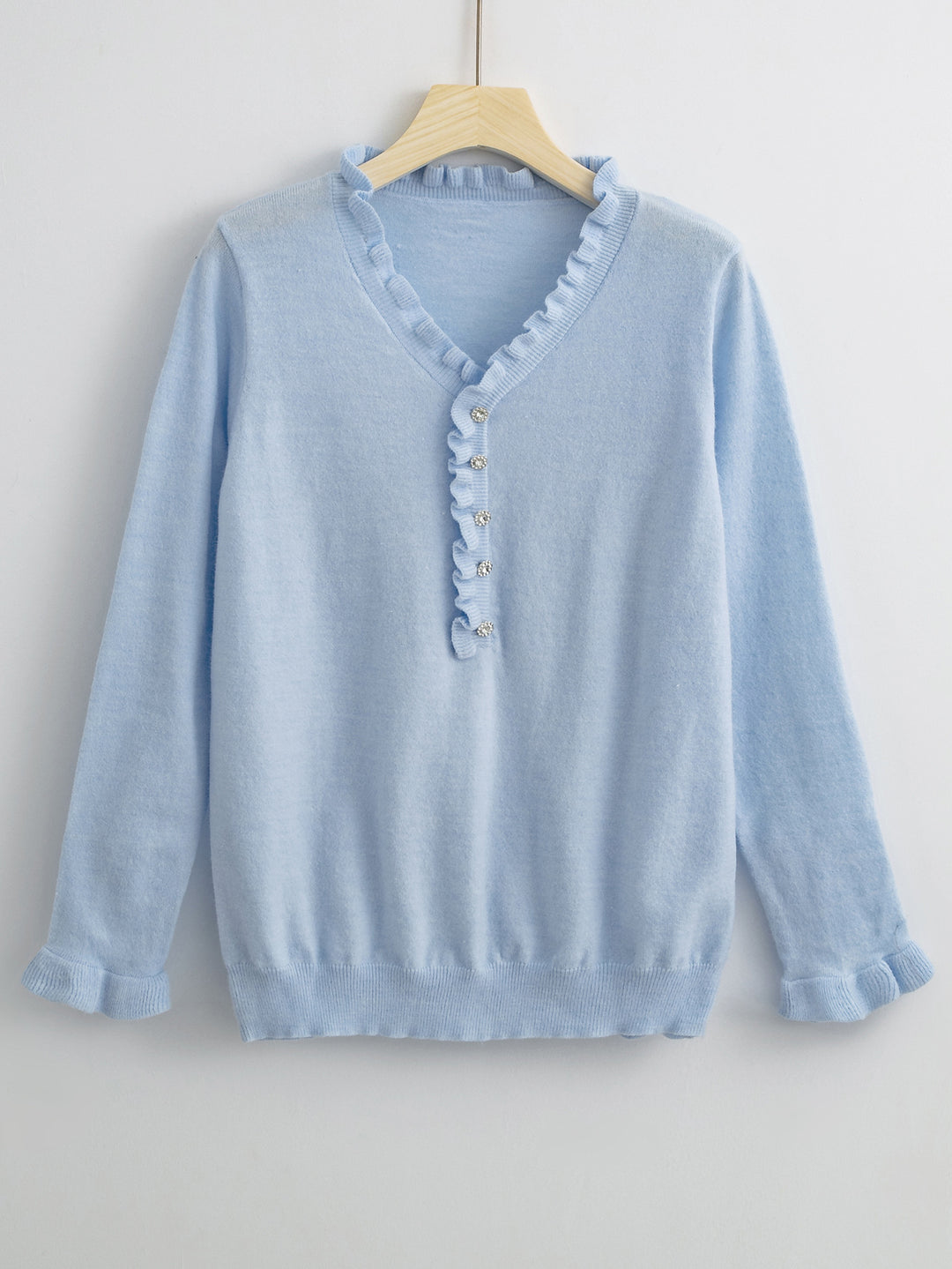 Damen Bluse mit fließendem Rüschendesign und Knopfleiste Drune
