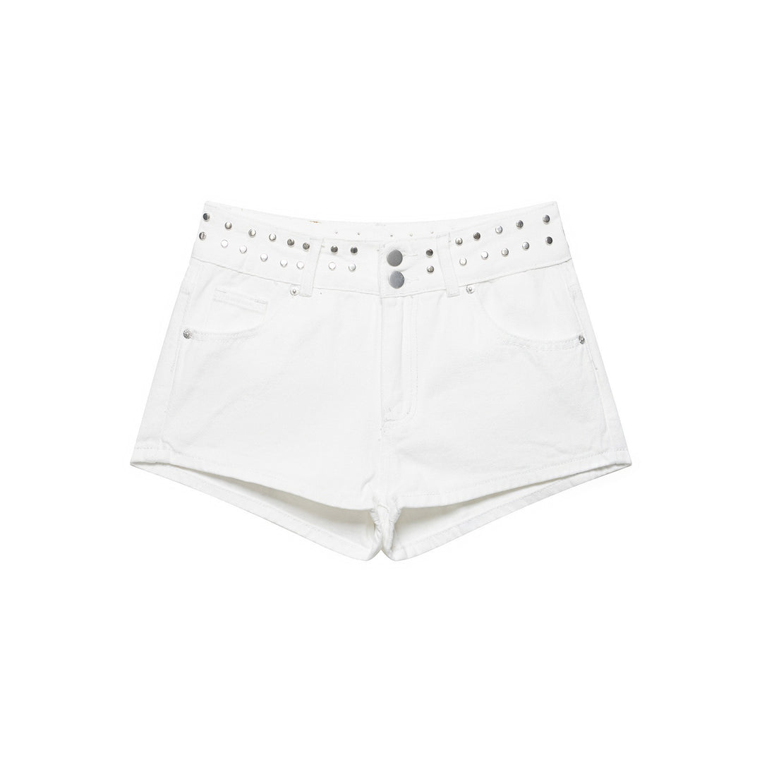 Damen modische Denim-Shorts mit dekorativem Nietenbund Drune