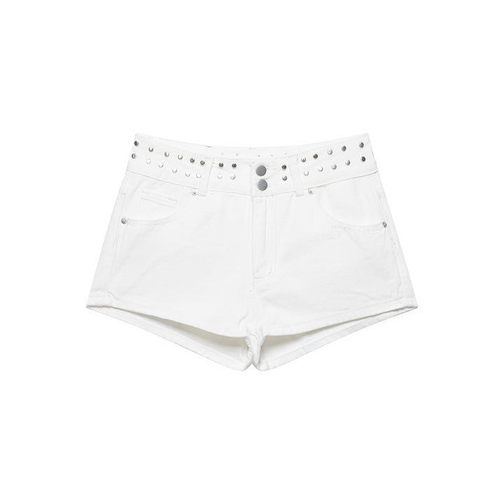 Damen modische Denim-Shorts mit dekorativem Nietenbund Drune
