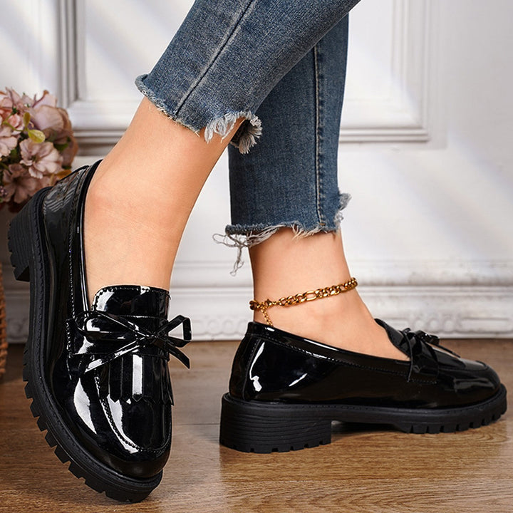 Damen Klassische Loafers mit elegantem Lackfinish und modischem Schleifen-Detail Drune
