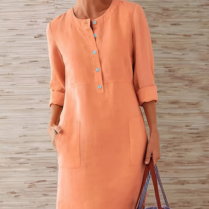 Damen Multitalent Kleid mit Knopfleiste und praktischen Taschen Drune