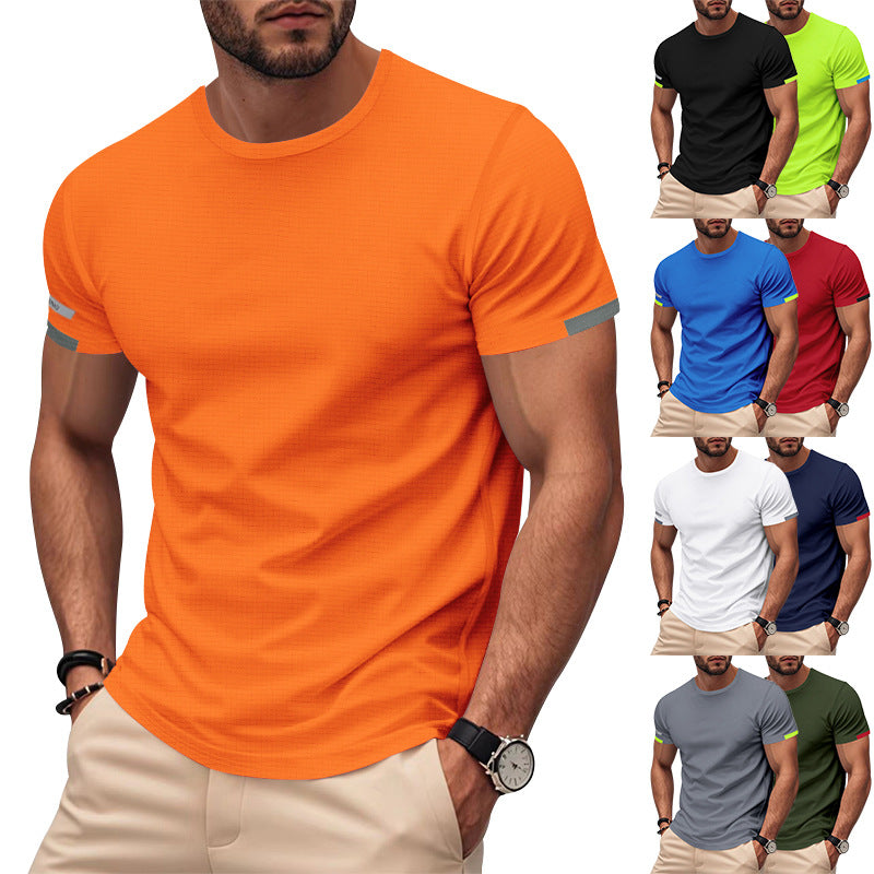 Herren nan athletisches Funktions-T-Shirt mit Rundhalsausschnitt, körpernahem Stretchschnitt und kontrastierendem Ärmelsaum Drune