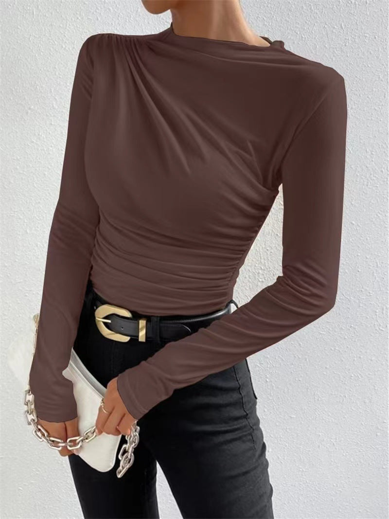 Damen nan gerafftes Langarmshirt mit asymmetrischem U-Boot-Ausschnitt und figurbetonter Silhouette Drune