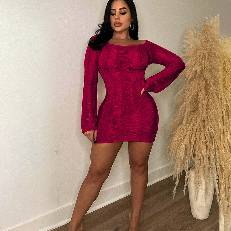 Damen Figurbetontes Minikleid mit langen Ärmeln und strukturiertem Design Drune
