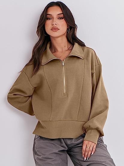 Damen Sportlicher Pullover mit Stehkragen und halbem Reißverschluss Drune