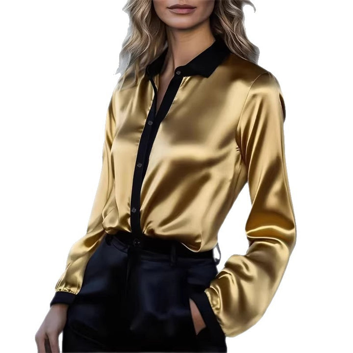 Damen Satinbluse mit kontrastierendem Kragen Drune