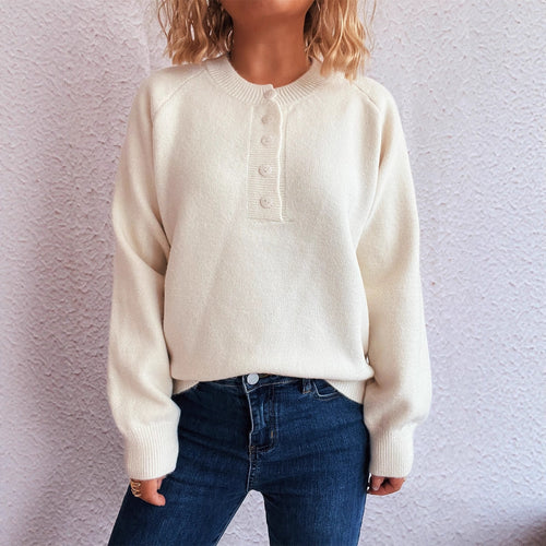 Damen gemütlicher Strickpullover mit Knopfdetails Drune