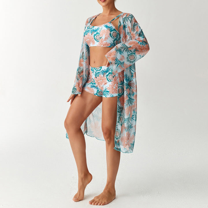 Damen Strandüberwurf mit floralem Design und hohem Schnitt Drune
