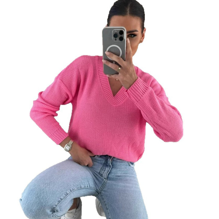 Damen Strickpullover mit tiefem V-Ausschnitt und legerem Schnitt Drune