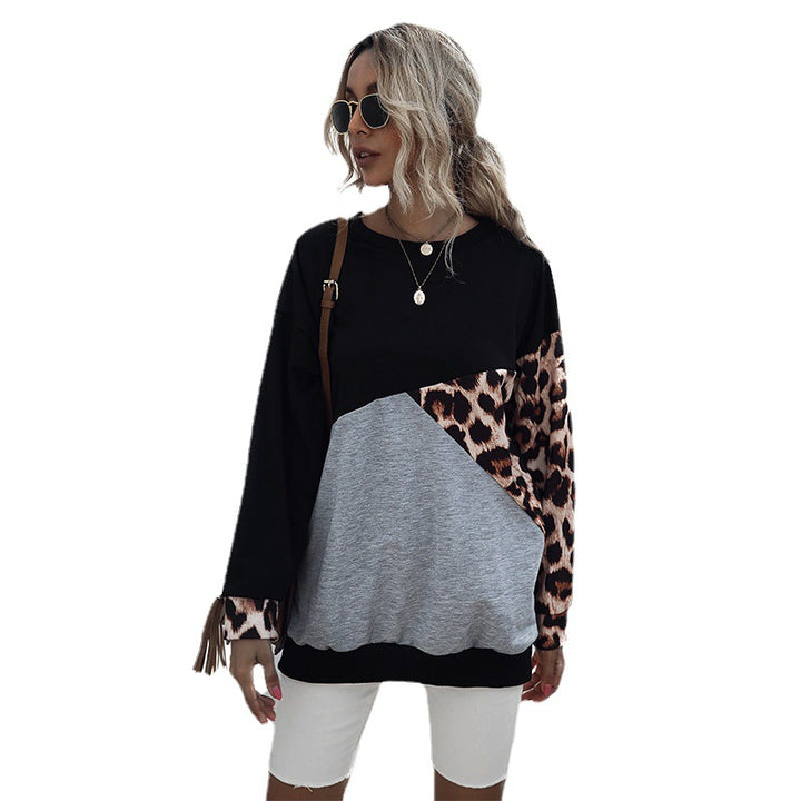 Damen lässiger Sweatshirt mit animalischen Mustern und kreativen Farbblöcken Drune