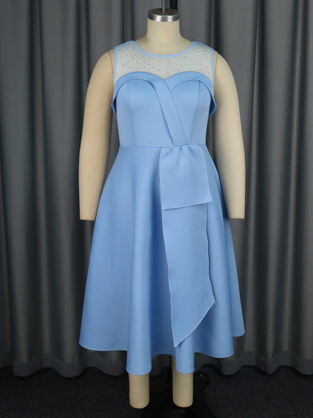 Damen Chiffon Abendkleid mit schimmerndem Oberteil und eleganter Schleifen-Applikation Drune