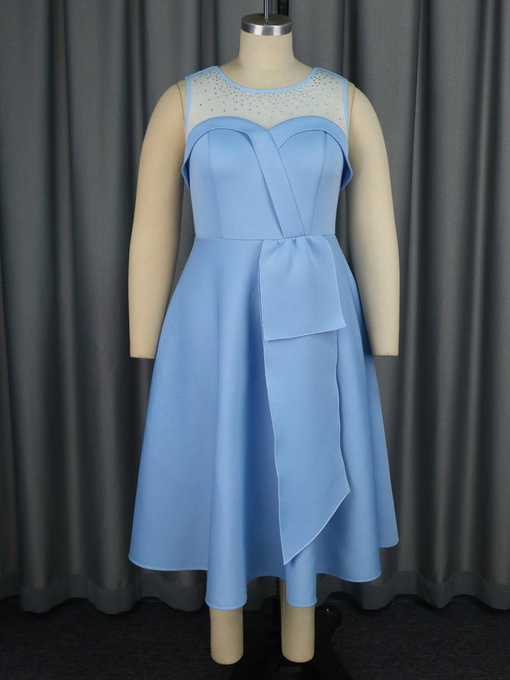 Damen Chiffon Abendkleid mit schimmerndem Oberteil und eleganter Schleifen-Applikation Drune