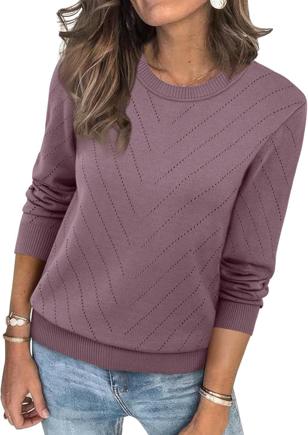 Damen modischer Strickpullover mit V-Ausschnitt und dezentem Rautenmuster Drune