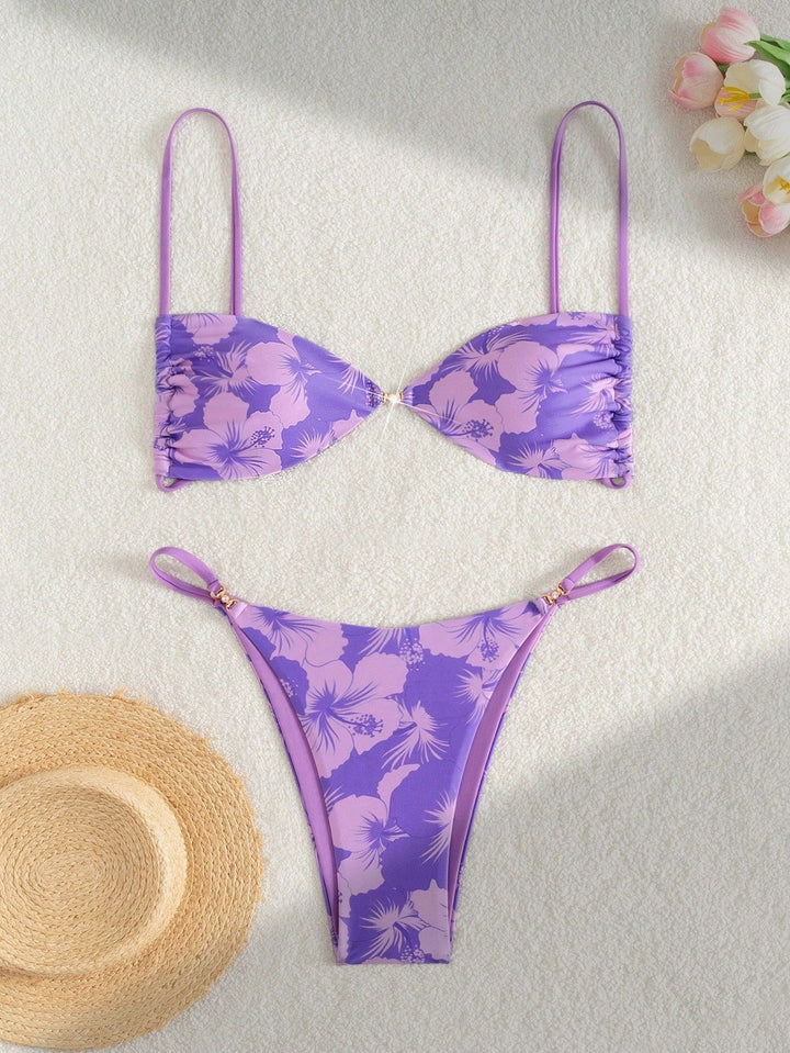Damen Leopardenmuster Bikini-Set mit verstellbaren Trägern Drune