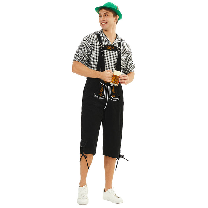 Herren nan traditionelle bayerische Trachtenlederhose knielang mit bestickten Hosenträgern Drune