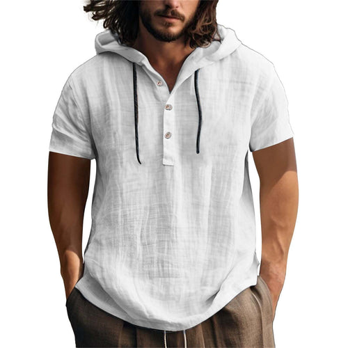 Herren lässiges Kurzarm-Hoodie mit Knopfleiste Drune