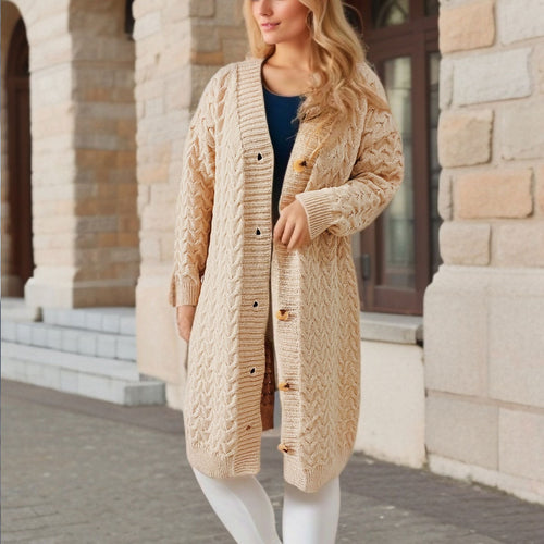 Damen Strickjacke mit strukturierter Zopfstrickoptik und dekorativen Knopfdetails Drune