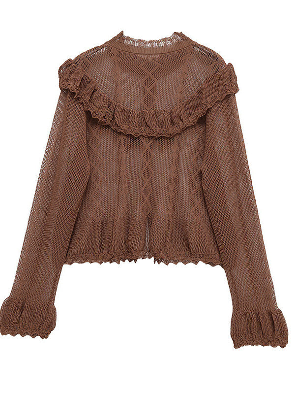 Damen feine Strickjacke mit Rüschendetails und Knopfleiste Drune