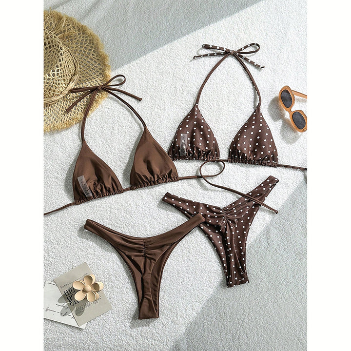 Damen Triangel-Bikini-Set mit Rüschendetails und gepunktetem Design Drune