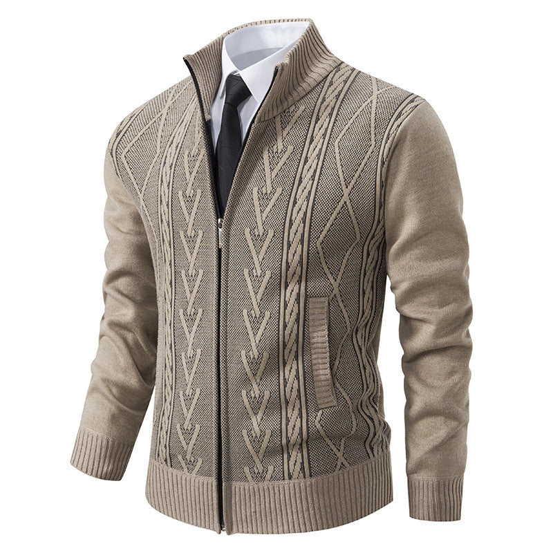Herren nan gehobene Strickjacke mit erhabenem Zopfmuster und durchgehendem Reißverschluss Drune