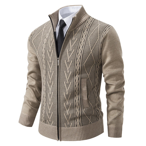 Herren nan gehobene Strickjacke mit erhabenem Zopfmuster und durchgehendem Reißverschluss Drune