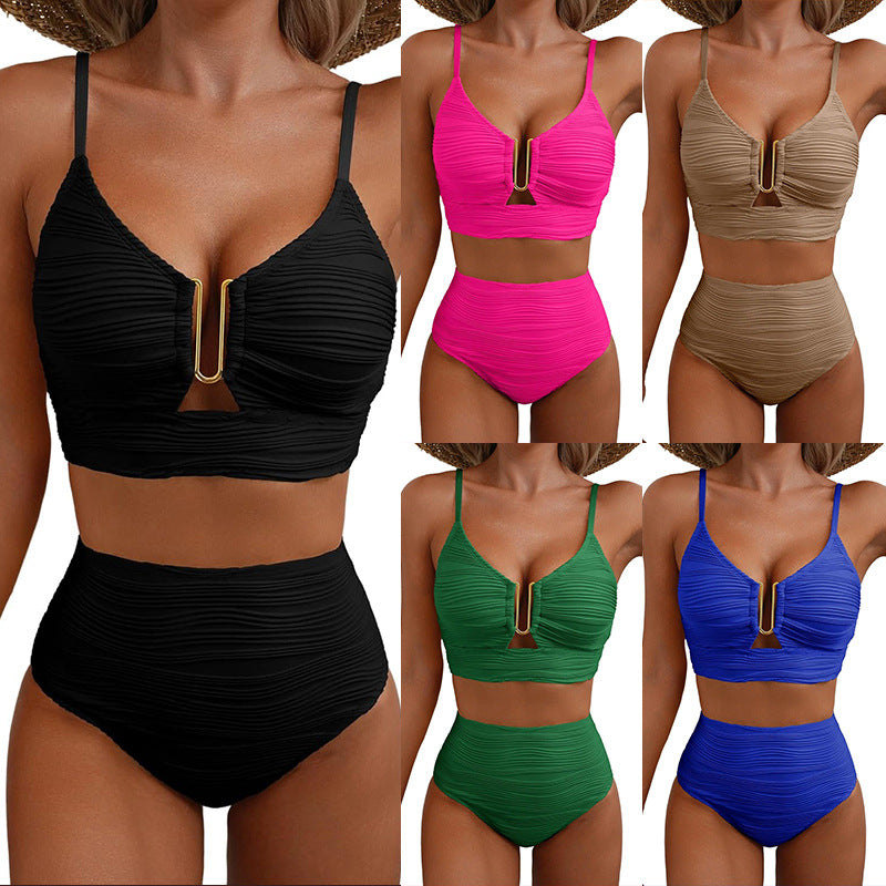 Damen Hochtaillierter Bikiniset mit Rippendetails Drune