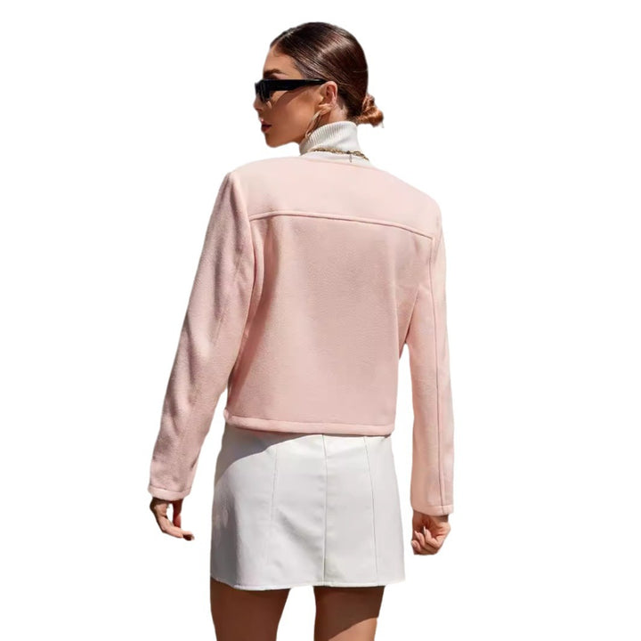 Damen modische Bouclé-Jacke mit strukturierten Taschen und goldfarbenen Knöpfen Drune