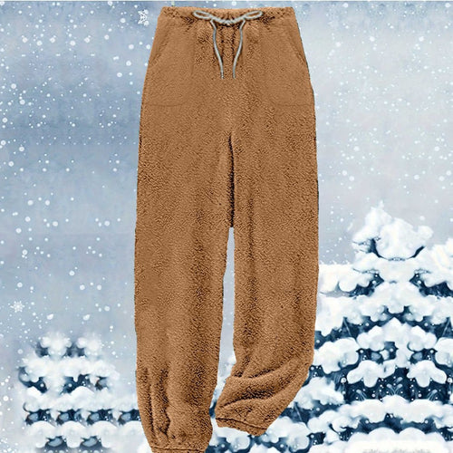 Damen nan kuschelige Sherpa-Fleece Loungehose mit Kordelzug, hoher Taille und elastischen Bündchen Drune