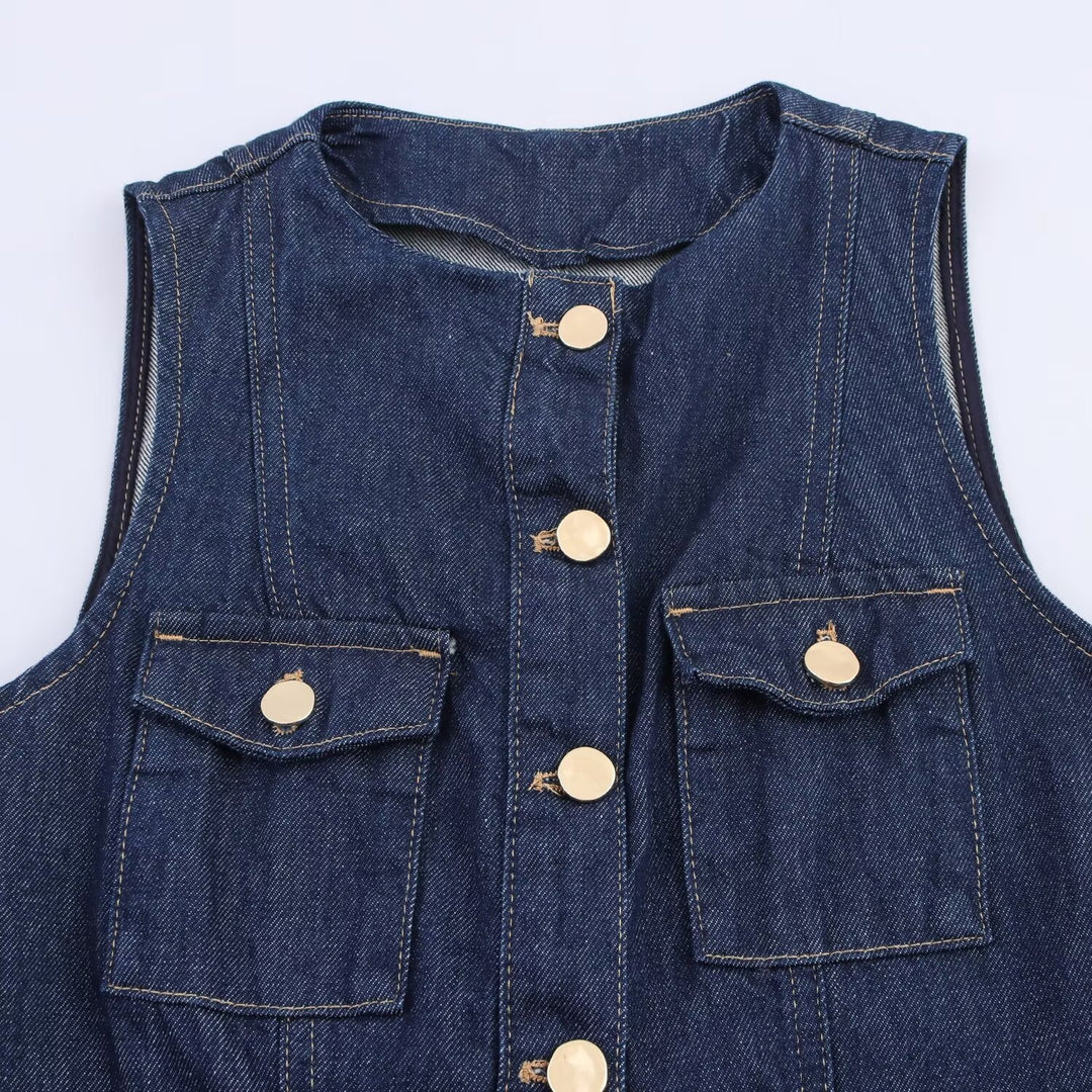 Damen Jeanskleid mit knopflosem Design und tailliertem Schnitt Drune