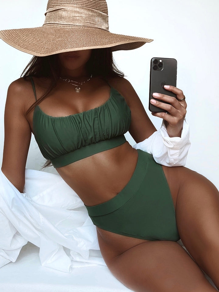 Damen Hochtailliertes Bikini-Set mit gerafftem Oberteil Drune