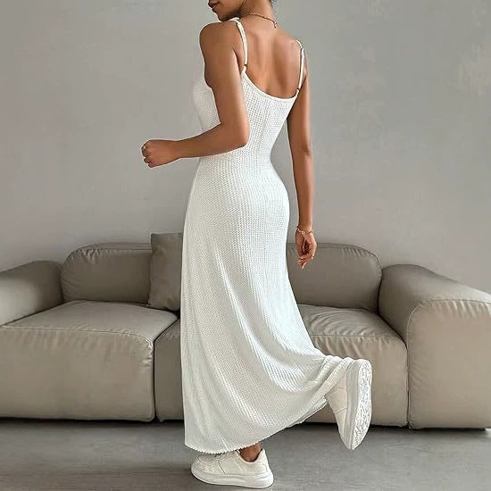 Damen Maxikleid mit zarten Trägern und raffinierter Rippstruktur Drune