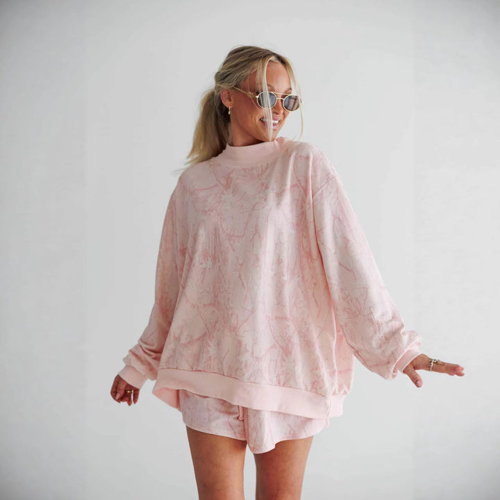 Damen lässiges Oversized-Sweatshirt mit hohem Kragen und kurzen Shorts Drune