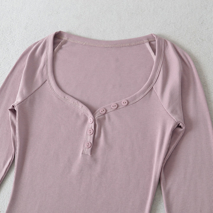 Damen Langarmshirt mit elegantem Knopfverschluss Drune