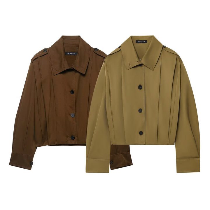 Damen modische cropped Jacke mit dekorativen Knopfdetails Drune