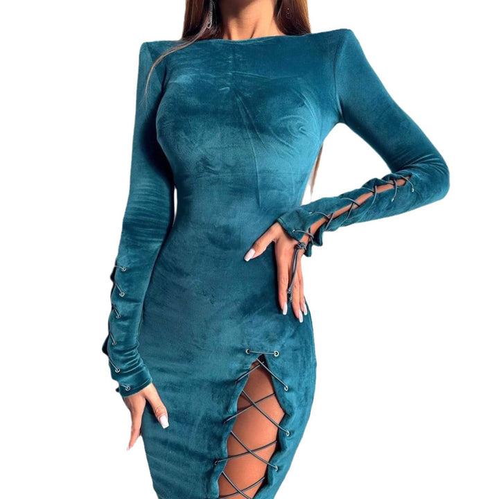 Damen Maxikleid mit raffinierten Schnürdetails und figurbetontem Schnitt Drune