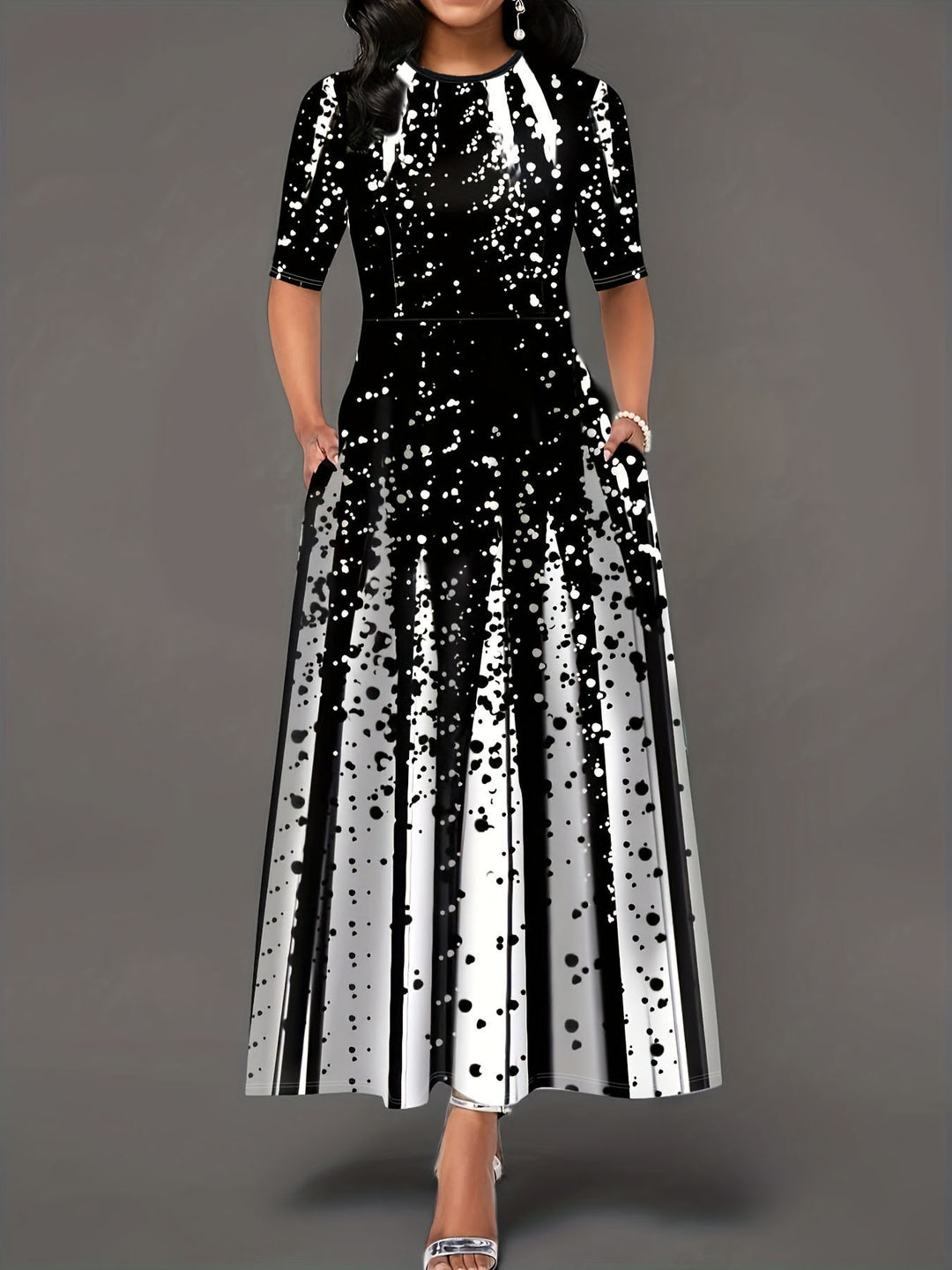 Damen Elegantes Maxikleid mit auffälligem Muster und praktischen Taschen Drune