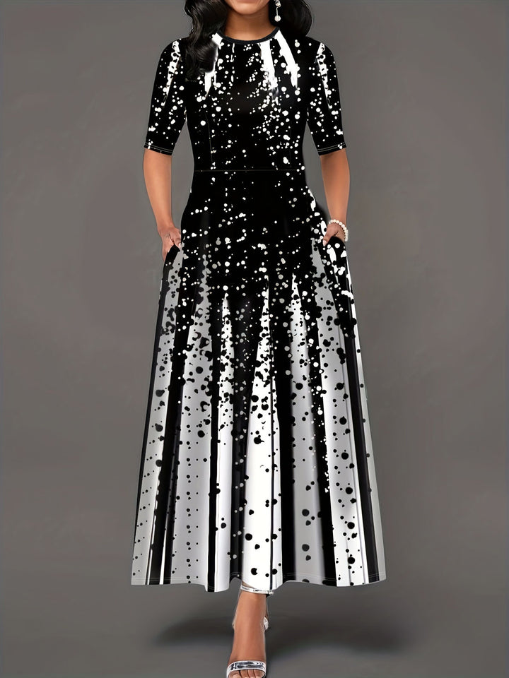 Damen Elegantes Maxikleid mit auffälligem Muster und praktischen Taschen Drune
