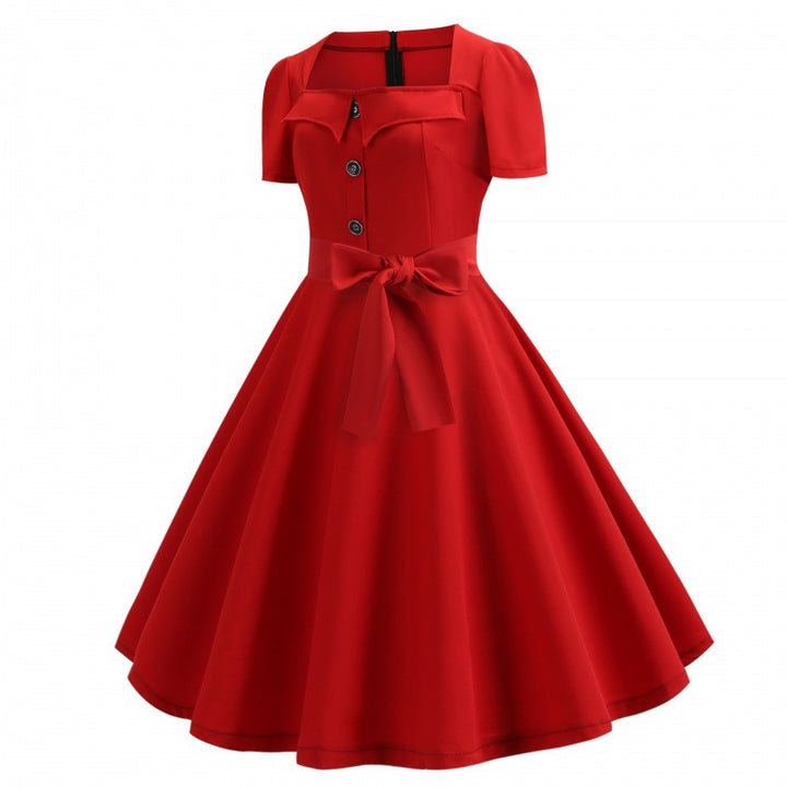 Damen Swingkleid mit eleganter Knopfleiste und tailliertem Gürtel Drune