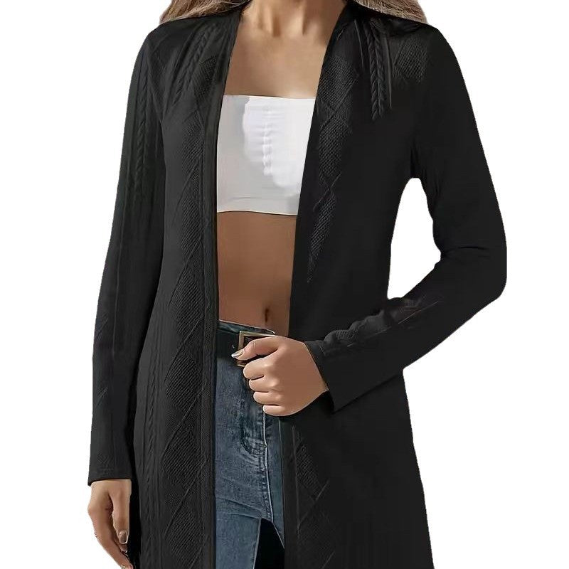 Damen Elegante lange Jacke mit feinem Strukturdesign und offenem Schnitt Drune
