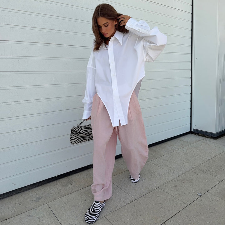 Damen Oversized Hemdbluse mit asymmetrischem Schnitt und modernen Details Drune