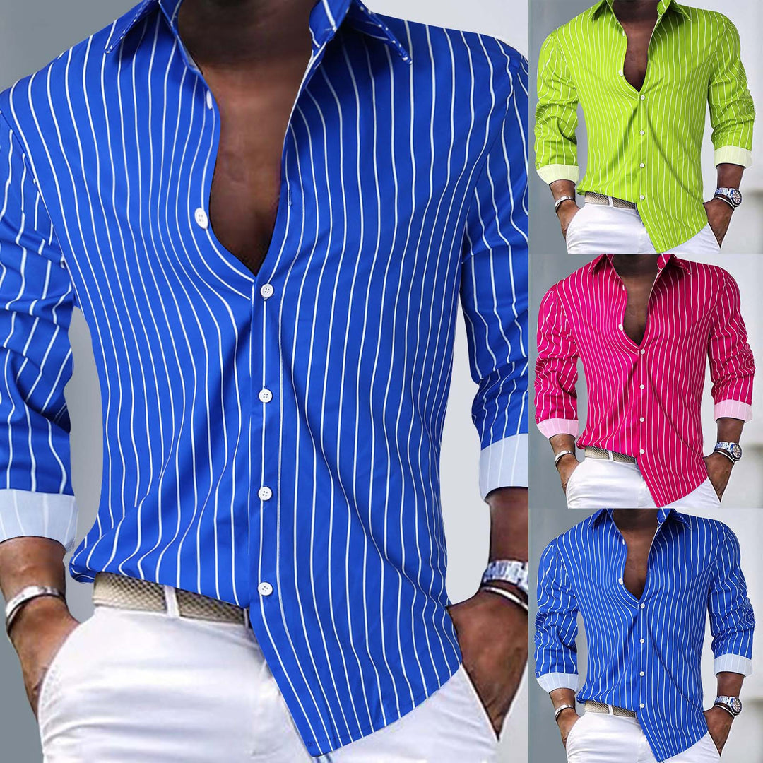 Herren gestreifte Hemdbluse mit tiefem V-Ausschnitt und eleganter Knopfdetails Drune