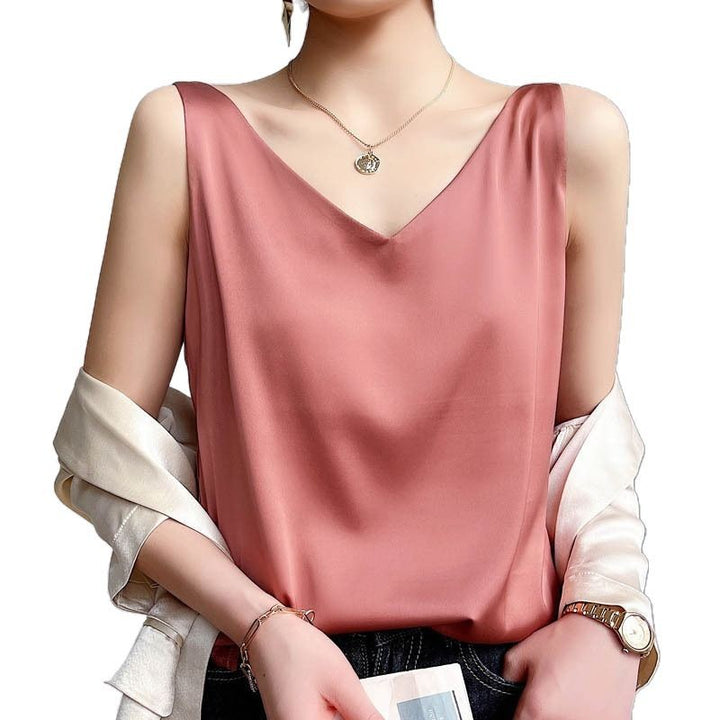 Damen V-Ausschnitt Satinbluse Drune