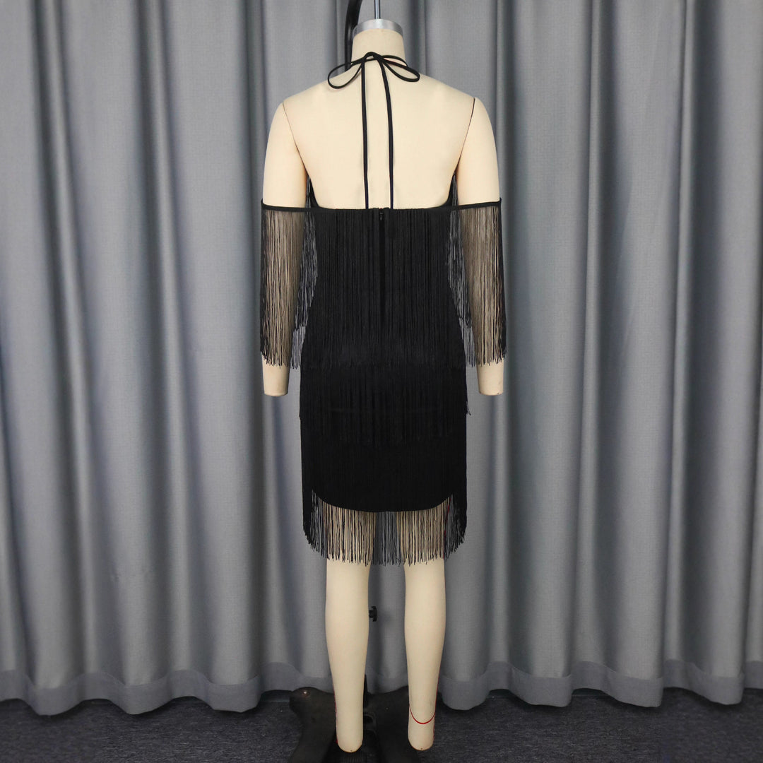 Damen Fransen Cocktailkleid mit trägerlosem Design Drune