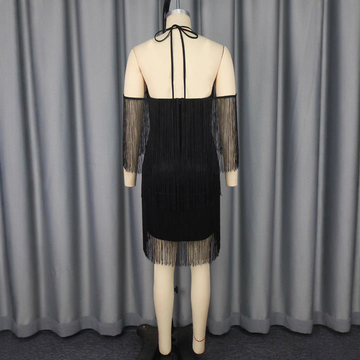 Damen Fransen Cocktailkleid mit trägerlosem Design Drune