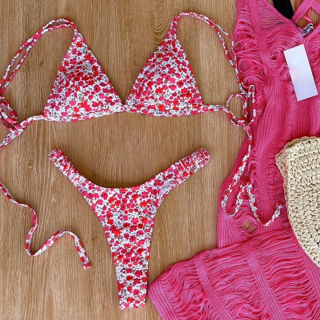Damen Triangel-Bikini mit floralem Design und verstellbaren Trägern Drune