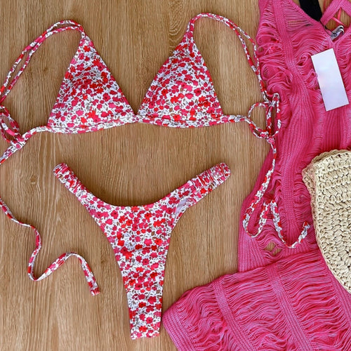 Damen Triangel-Bikini mit floralem Design und verstellbaren Trägern Drune