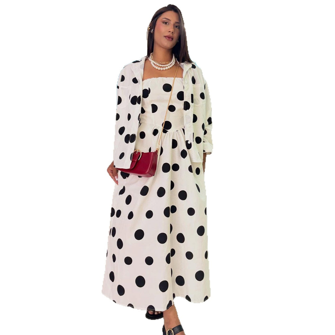 Damen Maxikleid mit stilvollem Punktedesign und lässigem Sakko Drune